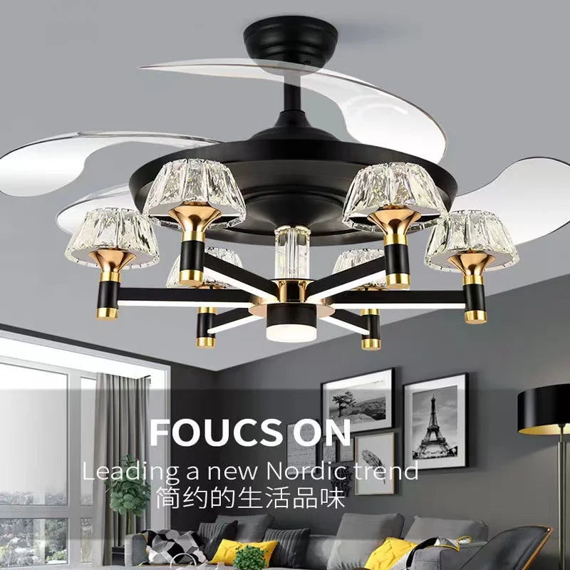 Afralia™ Nordic Luxury Crystal LED Chandelier Fan for Living Room & Bedroom