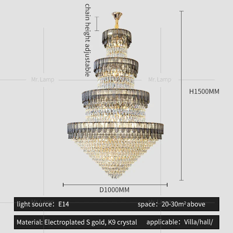 Afralia™ European Duplex Villa Crystal Chandelier Loft LED Light