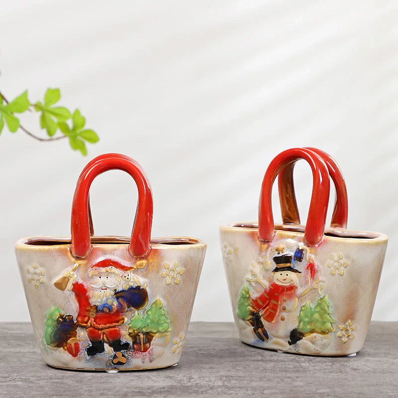 Afralia™ Ceramic Vase Handbag Embossed Flower Arrangement Home Decoration