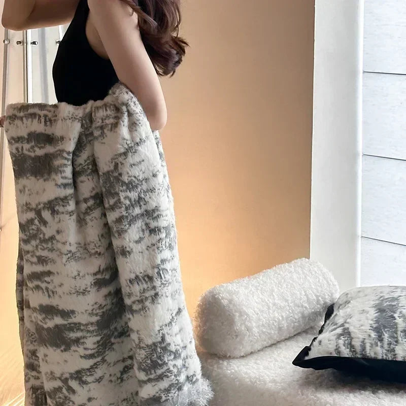 Afralia™ Luxury Imitation Mink Fur Jacquard Sofa Blanket for Autumn Winter