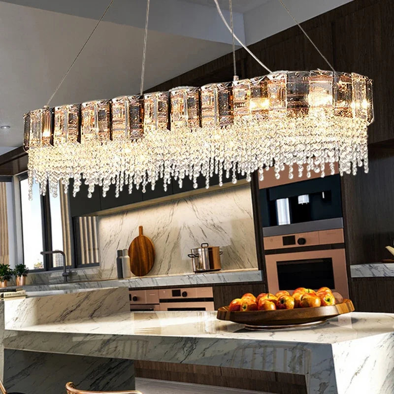 Afralia™ Crystal Pendant Chandelier LED Ceiling Light for Restaurant Living Room Bedroom