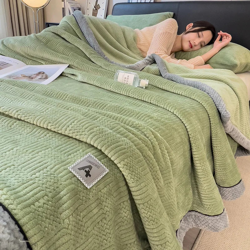 Afralia™ Cozy Jacquard Plush Blanket - Soft Coral Fleece - All-Season - European Solid Stripes