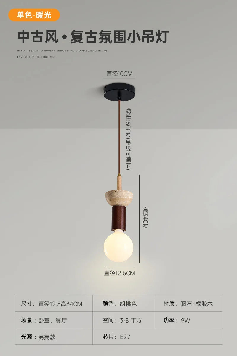 Afralia™ Yellow Wabi Sabi Wood Hanging Lamp Modern Designer Ceiling Pendant Light