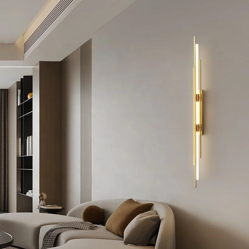 Afralia™ Minimalist LED Wall Sconce Light - Brass Gold Black Long Strip Wall Lamp