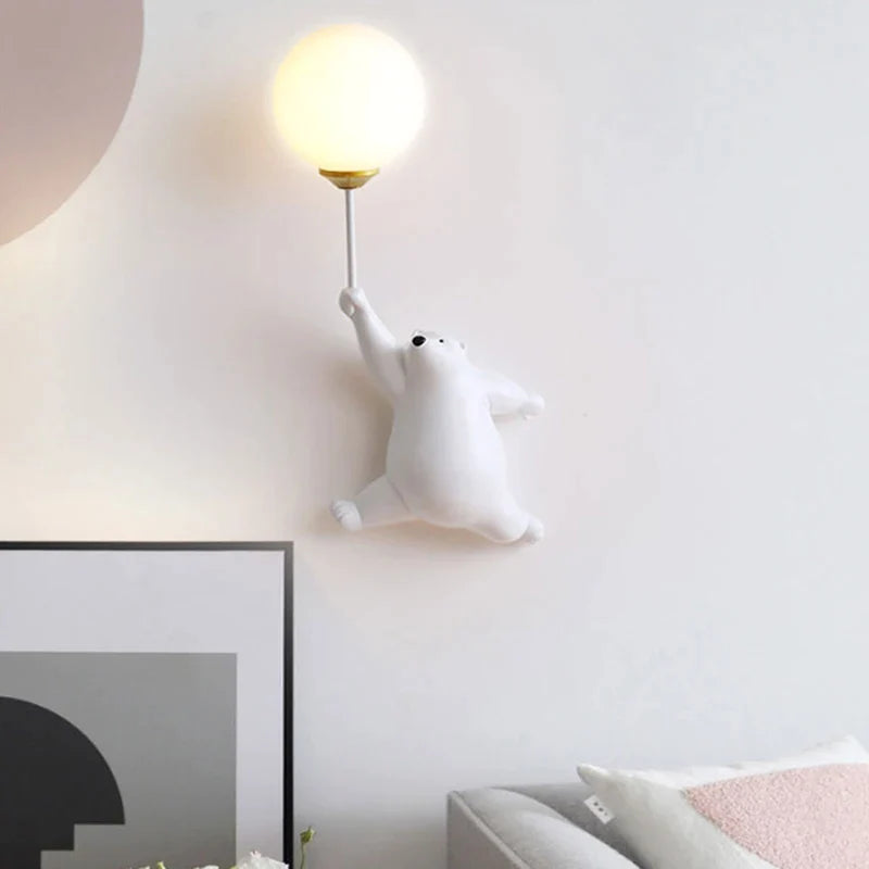 Afralia™ Polar Bear Wall Lamp G9 Bulb for Children's Room Bedside Lighting