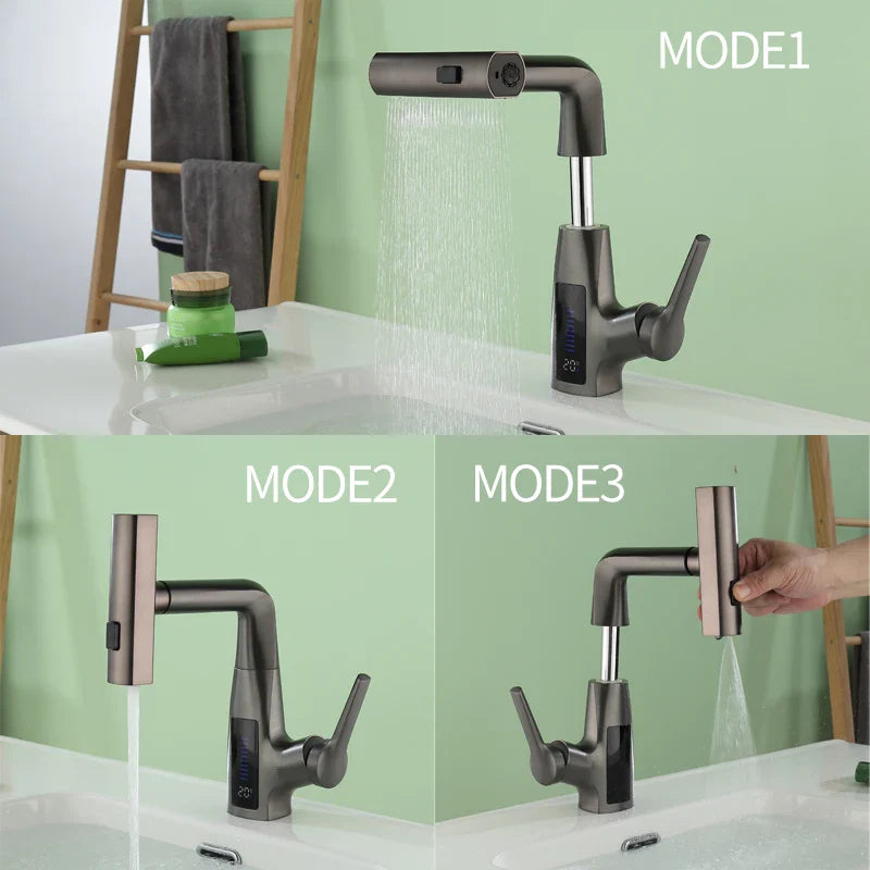 Afralia™ Digital Display Waterfall Basin Faucet Cold Hot Mixer Rotating Sink Tap