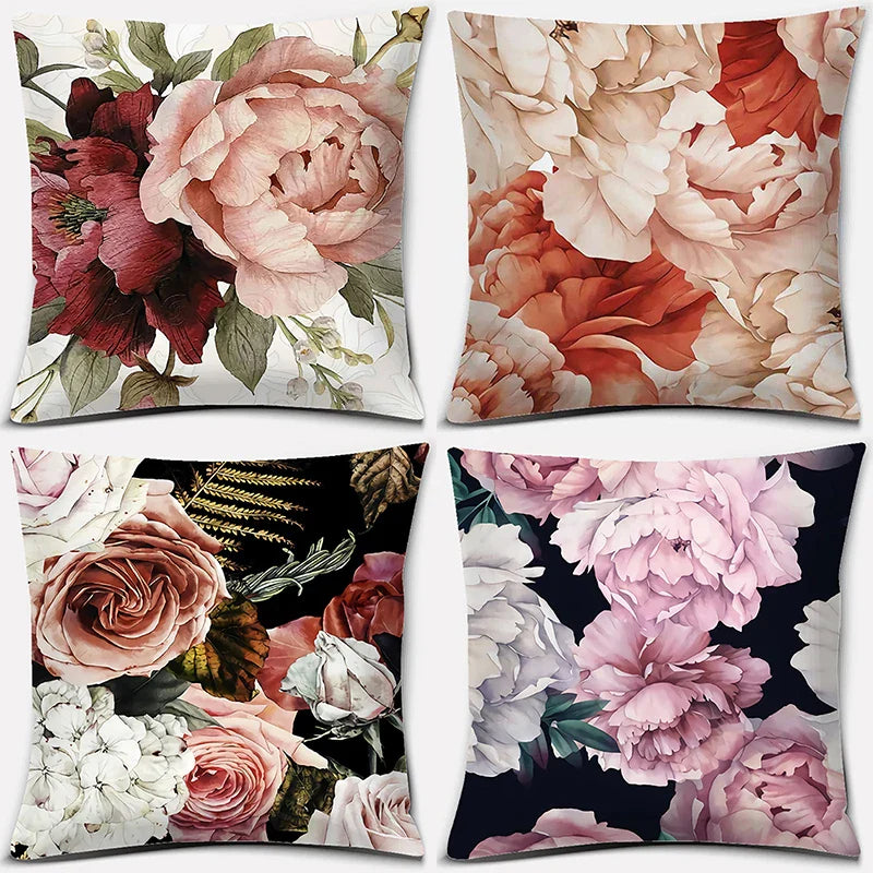 Afralia™ Pink Flower Pattern Decorative Cushion Cover for Sofa Throw Pillow