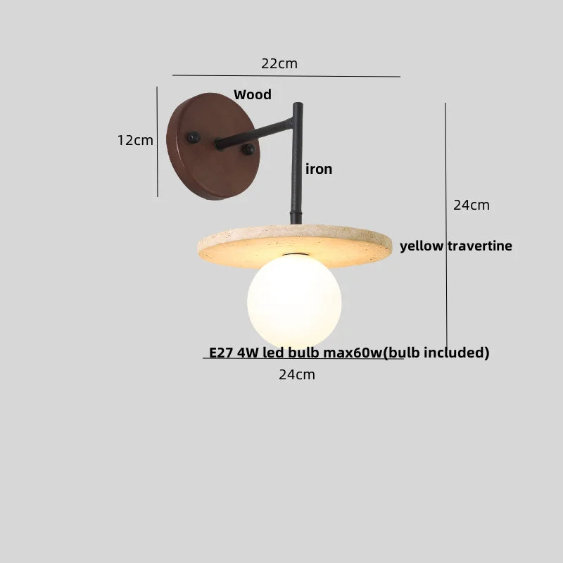 Afralia™ Yellow Travertine LED Wall Lamp Iron Pull Chain Nordic Stair Light Fixtures