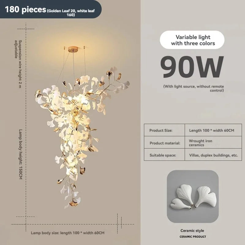 Afralia™ Ginkgo Leaf Chandelier for Luxury Staircase & Lobby, Designer Duplex Lighting