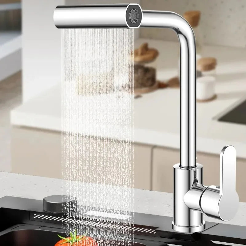 Afralia™ Stainless Steel Waterfall Kitchen Faucet with Stream Sprayer - Deck Mounted Sink Mixer