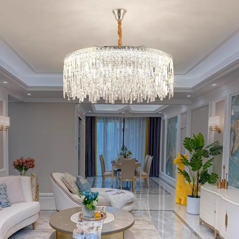 Afralia™ Golden Starry Sky Crystal Chandelier LED Pendant Light - Luxe Indoor Lighting