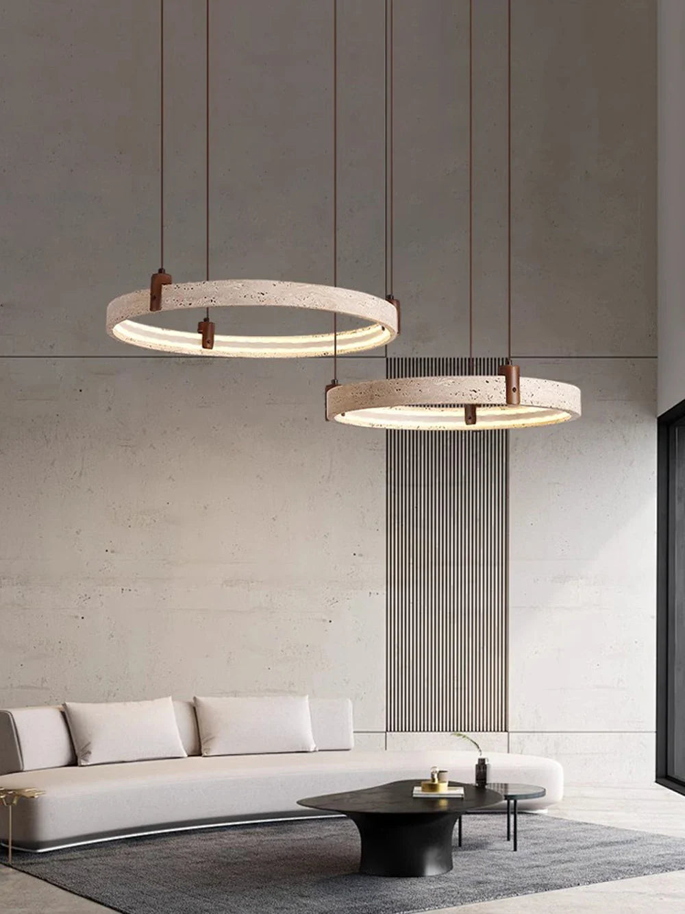 Afralia™ Natural Stone Circle Chandelier: Minimalist LED Dining Room Ceiling Light