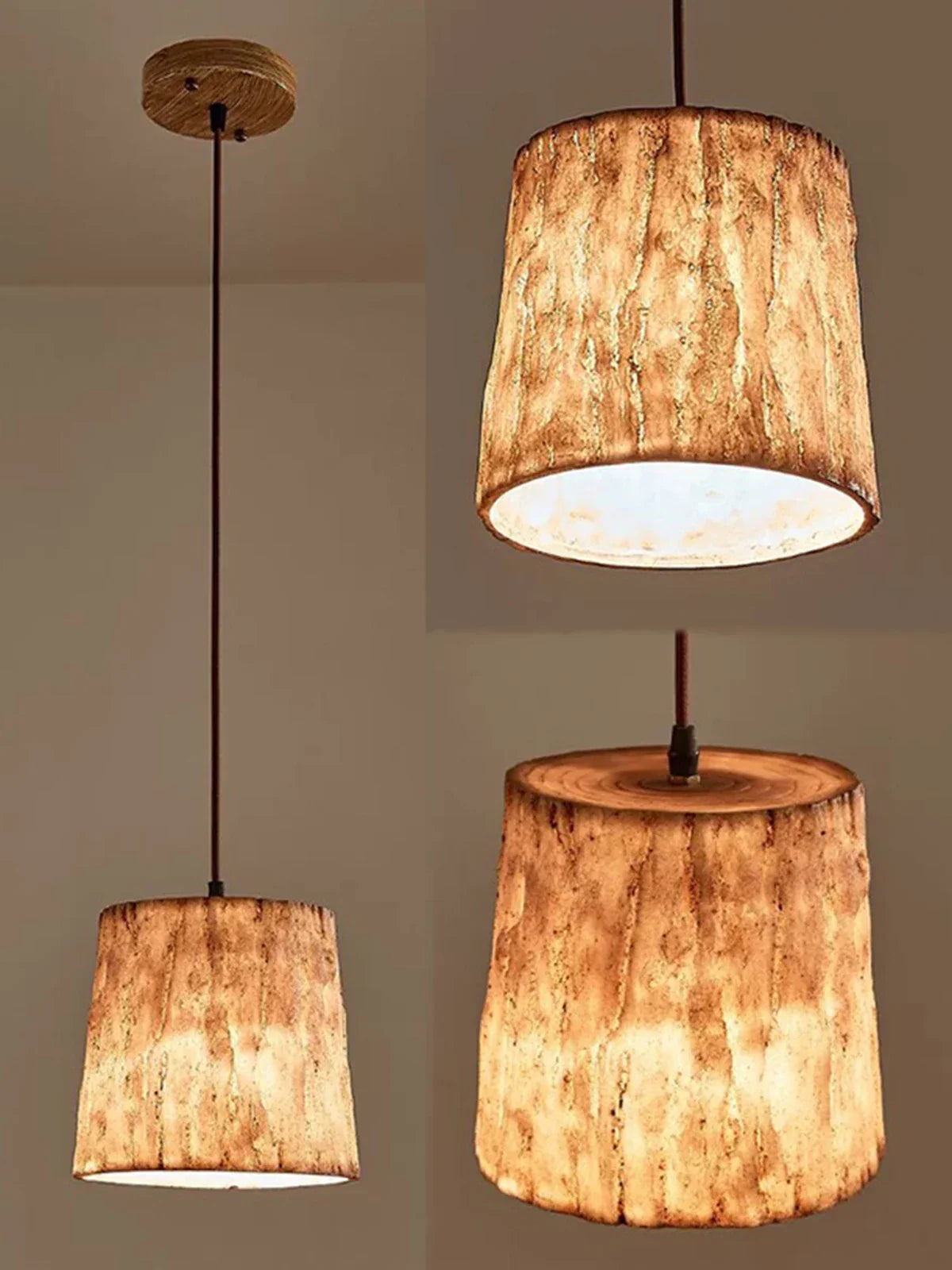Afralia™ Vintage Resin Tree Stump Pendant Lights Retro LED Hanging Lamp