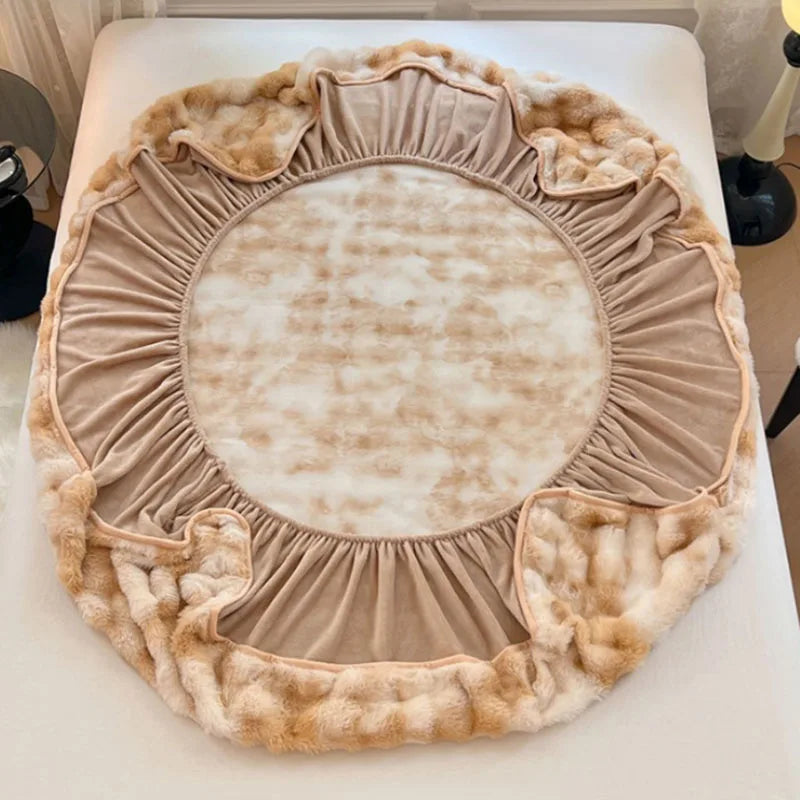 Afralia™ Faux Rabbit Plush Coral Fleece Fitted Sheet for Single Bed in Autumn/Winter