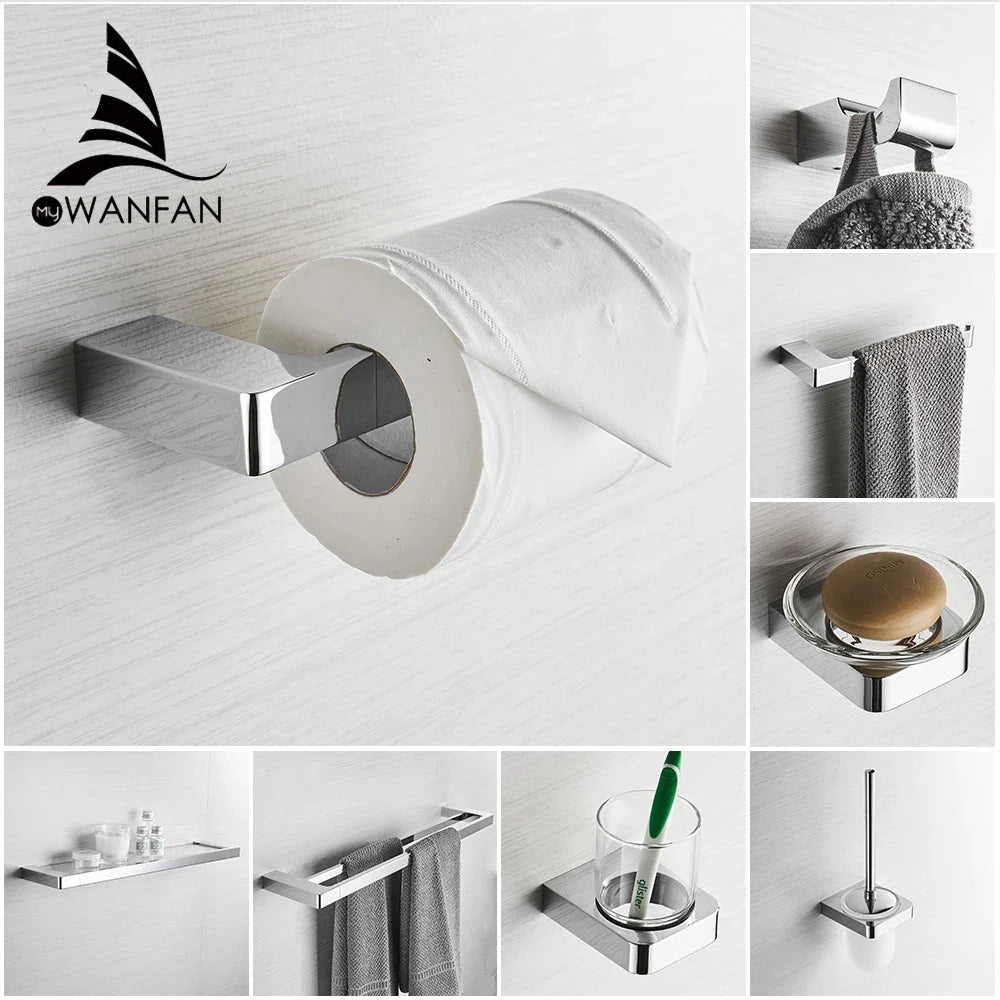Afralia™ Metal Bathroom Set: Towel Ring, Toilet Paper Holder, Cup Holder, Robe Hook