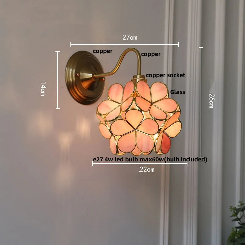 Afralia™ Pink Glass LED Wall Sconce Nordic Brass Fixture