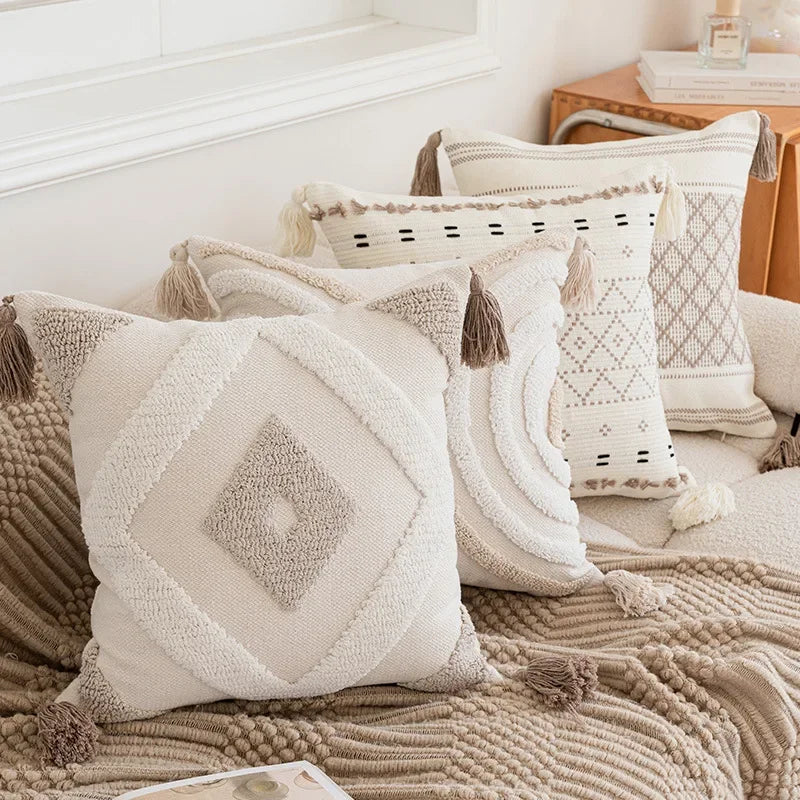 Afralia™ Geometric Embroidered Crocheted Throw Pillow Cover for a Stylish Sofa