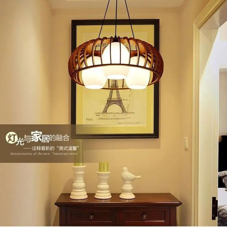 Afralia™ Wooden Art Glass Pendant Lights for Classical Tea House Private Room