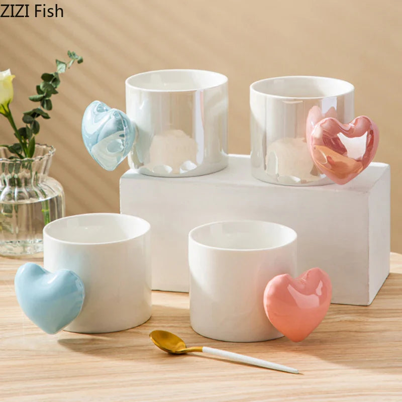 Afralia™ Love Heart Ceramic Mugs 330ml Dining Coffee Tea Cup Juice Container