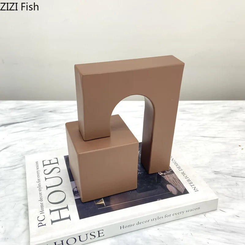 Afralia™ Geometric Metal Sculpture Desk Decoration Arch Modern Crafts Room Decor