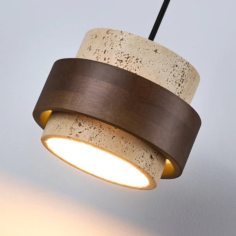 Afralia™ Yellow Travertine LED Wall Lamp Pull Chain Switch Stone Wood Modern Light