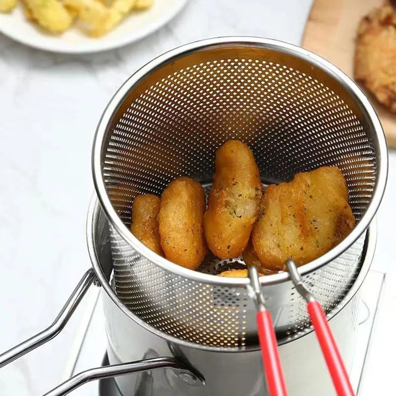 Afralia™ Stainless Steel Fryer Pot with Strainer for Deep Frying and Oil Filtering