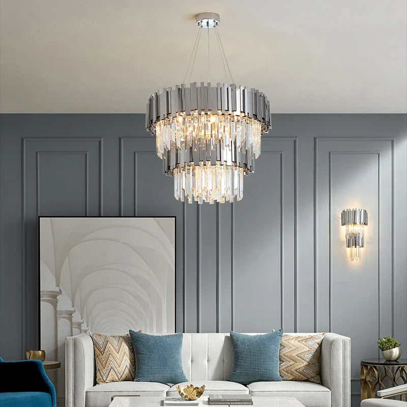 Afralia™ Black Gold Crystal Oval LED Hanging Chandelier Lighting Fixture