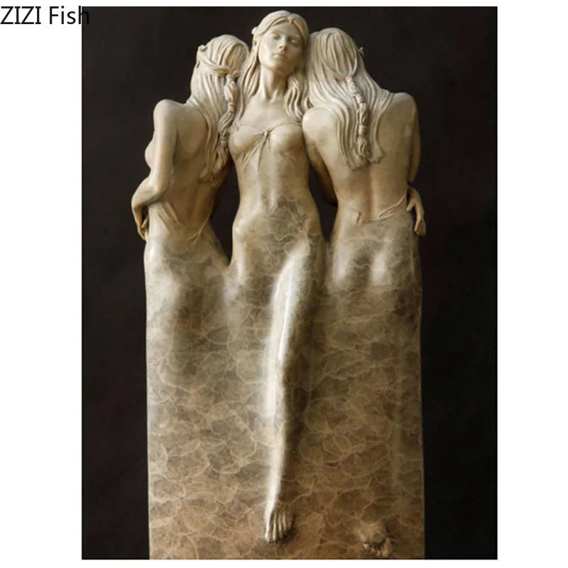 Afralia™ Three Goddesses Sculpture Abstract Figures Desk Decoration Resin Modern Home Decor
