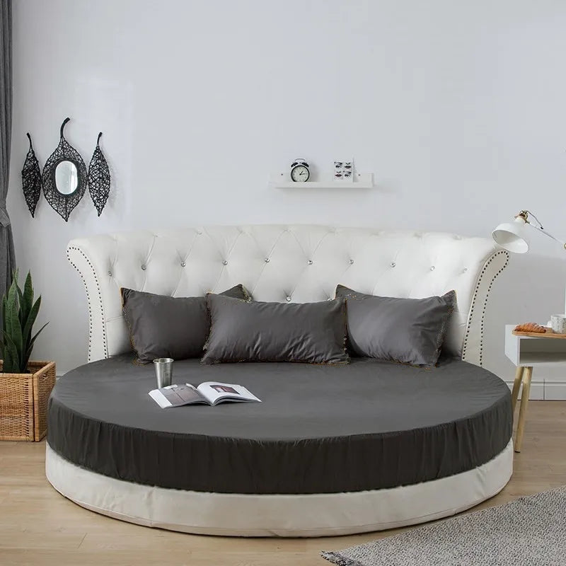 Afralia™ Cotton Round Fitted Bed Sheet Set with Pillowcases