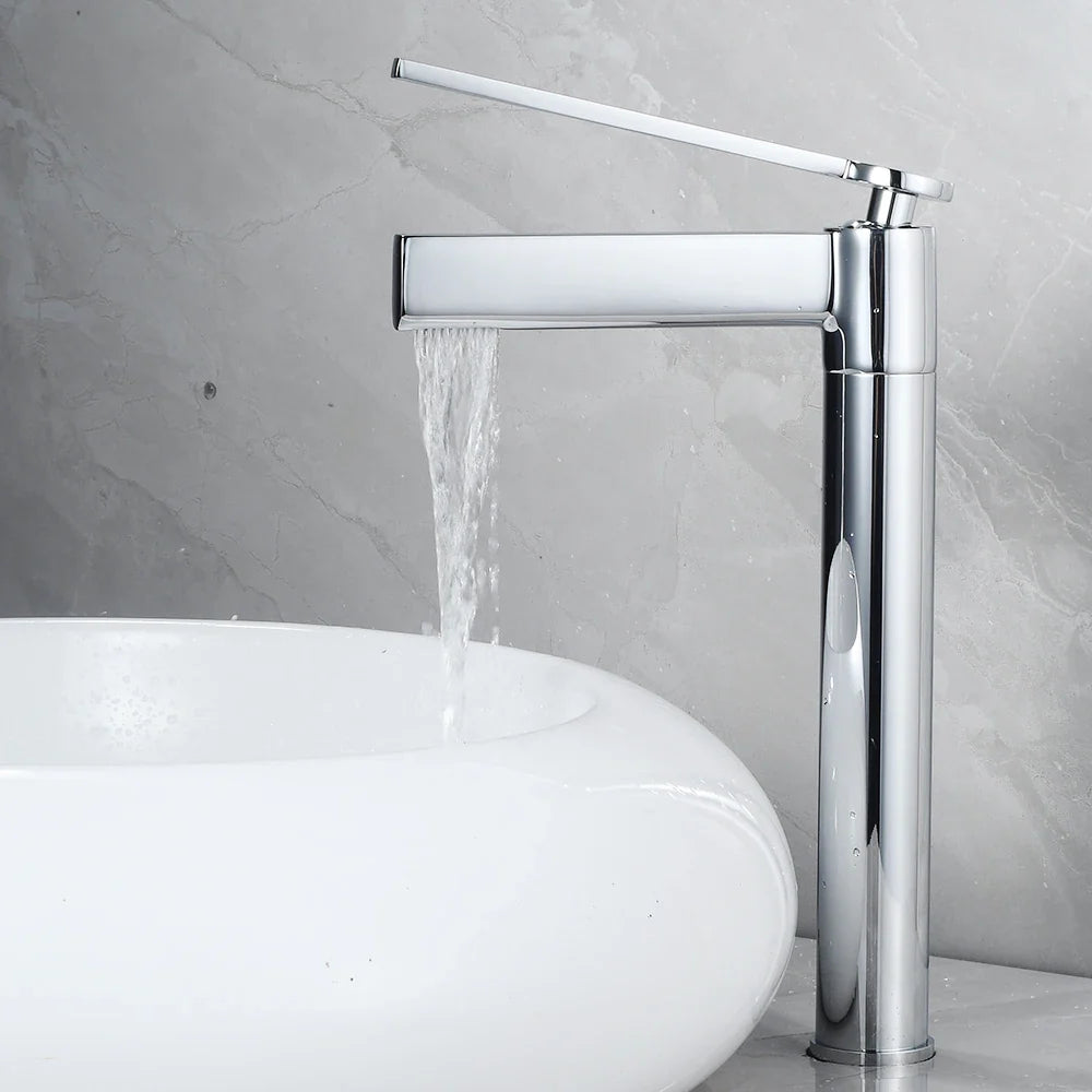 Afralia™ Brass Deck Mounted Basin Faucet Single Handle Hot Cold Mixer for Bathroom Sink