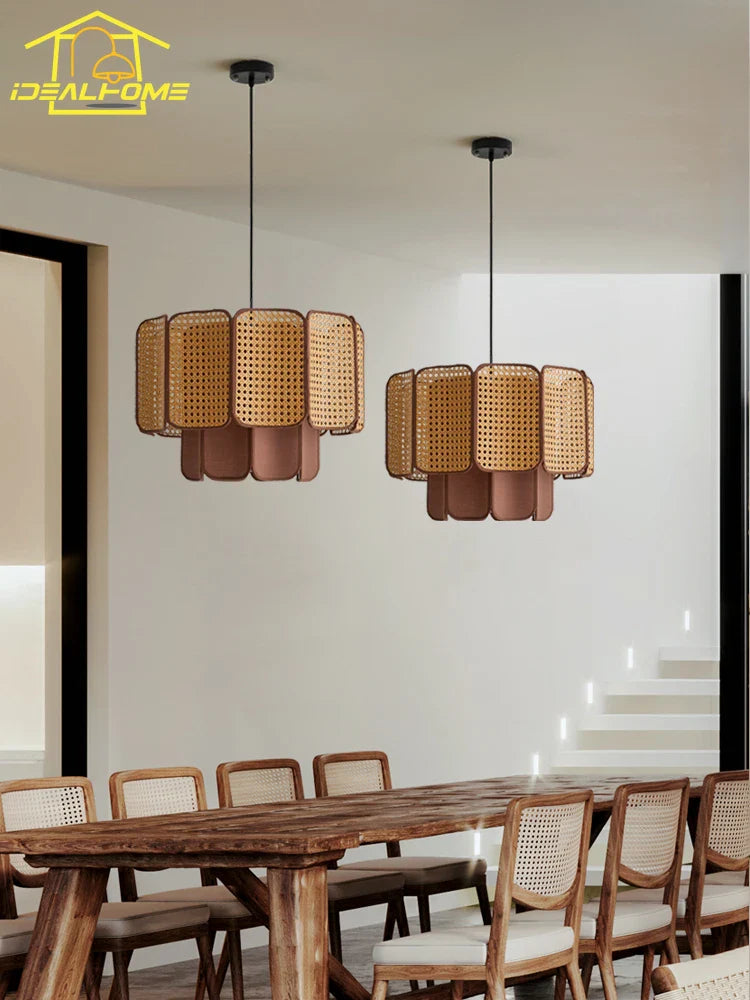Afralia™ Wabi-Sabi Rattan Pendant Lights Zen Art Decor LED E27 for Home Restaurant