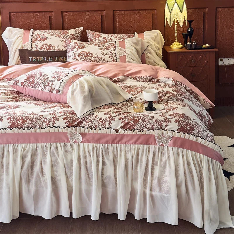 Afralia™ Exquisite Lace Ruffle Butterfly Egyptian Cotton Bedding Set