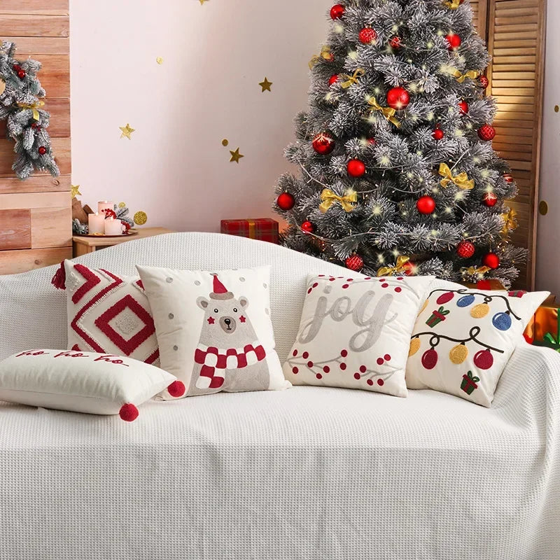 Afralia™ Christmas Bell Red Geometric Tufted Throw Pillow Cover for Holiday Party Home Decor