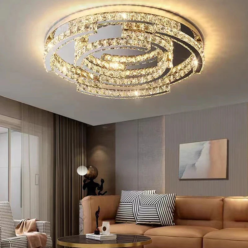 Afralia™ LED Crystal Ceiling Lamp, Silver Chrome Chandelier for Living Room