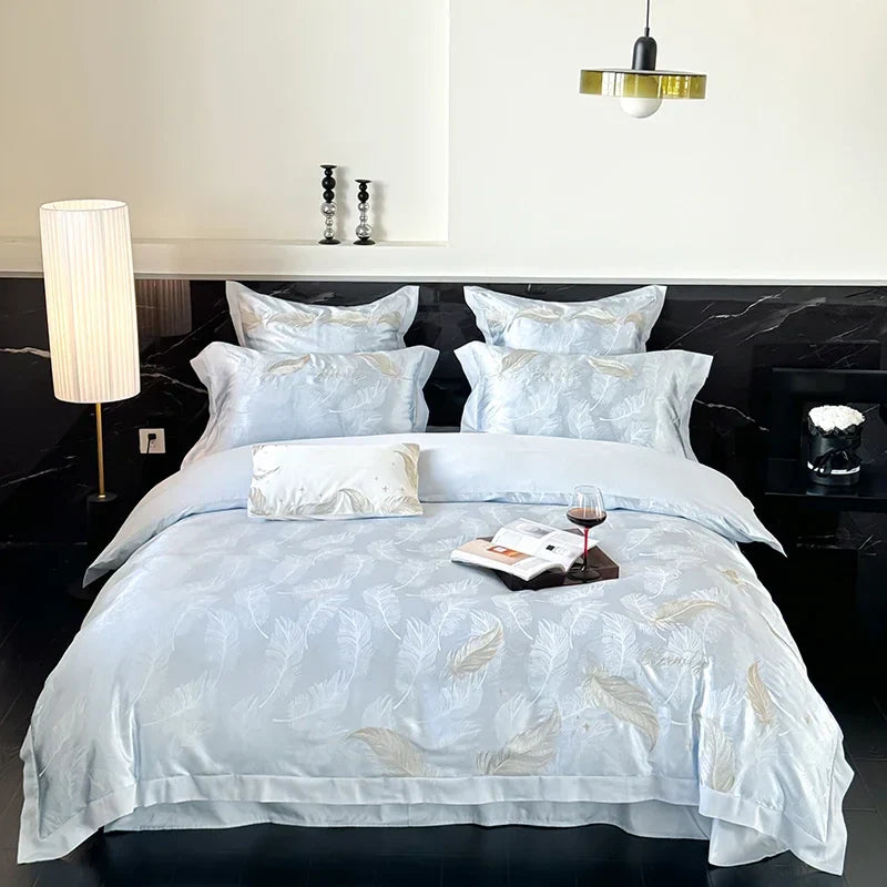 Afralia™ Jacquard 100s Egyptian Cotton Bedding Set: King Queen Ru Size Sheet Blanket Pillowcase