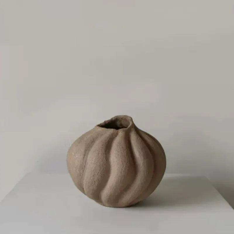 Afralia™ Handcrafted Ceramic Striped Vase for Floral Arrangements