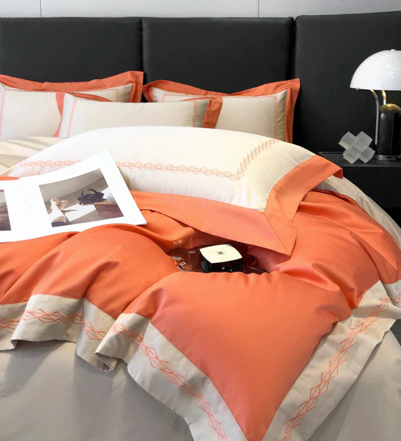 Afralia™ Luxury Embroidered 600TC Egyptian Cotton Bedding Set - Queen/King