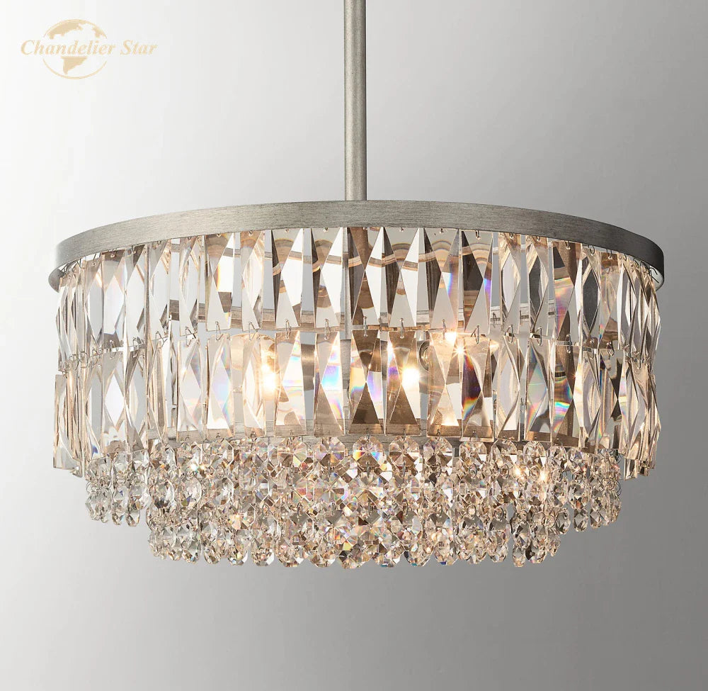 Afralia™ Crystal Round Pendant Chandelier for Dining and Living Room