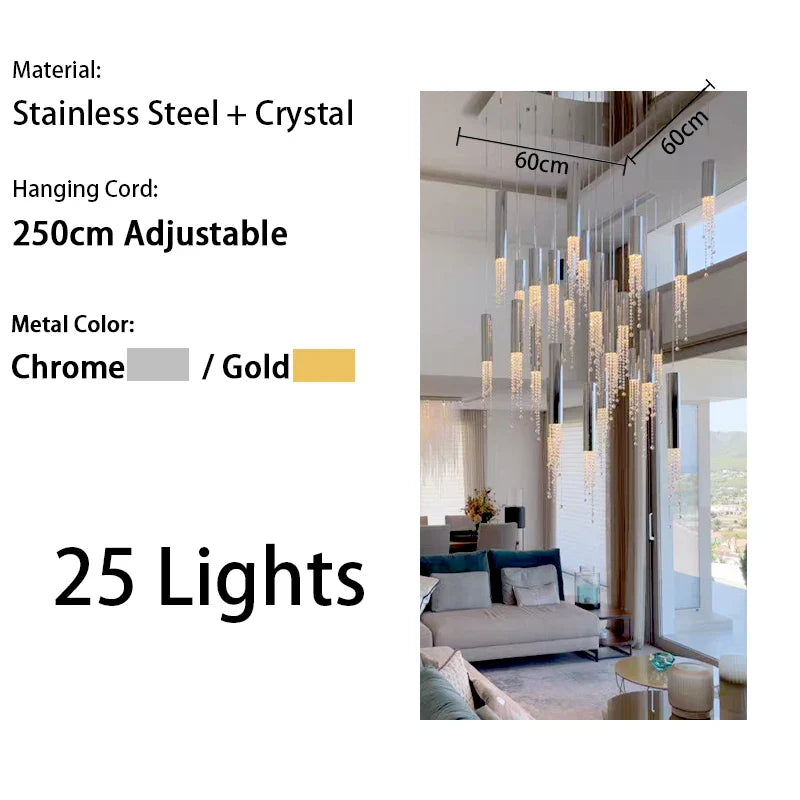 Afralia™ Gold Crystal Chandelier: Modern Luxury Lighting for Living Room, Staircase, Villa.