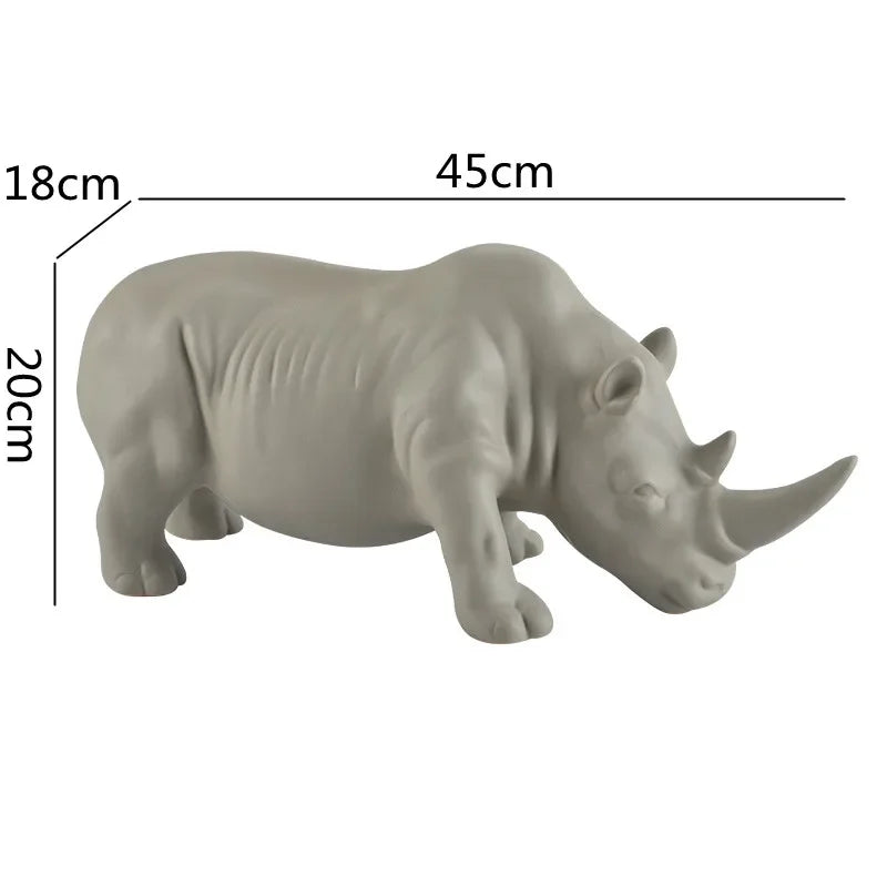 Afralia™ White Rhino Ceramic Animal Sculpture Home Decor Accent