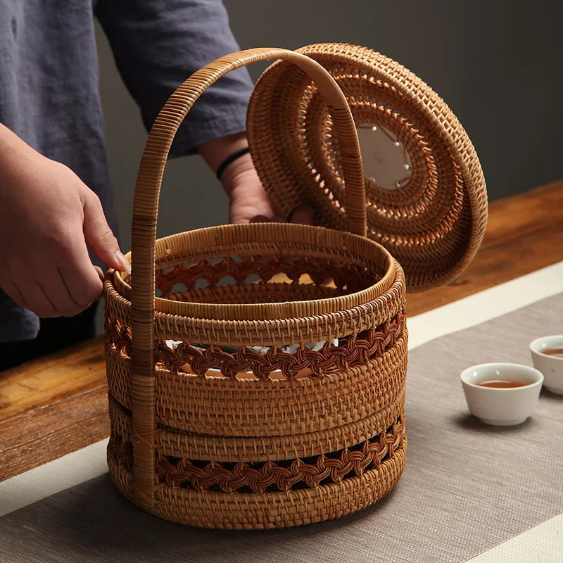 Afralia™ Rattan Double-deck Storage Tray for Picnics and Meals