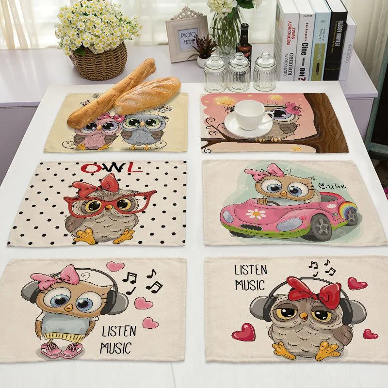 Afralia™ Cute Owl Animal Placemat Music Bird Kitchen Dining Table Mats Coaster Bowl Cup Mat