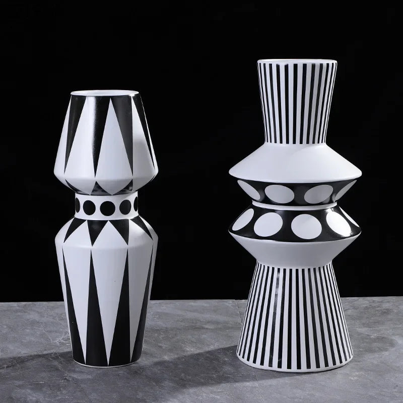 Afralia™ Ceramic Vase Modern Black White Irregular Geometric Living Room Decor