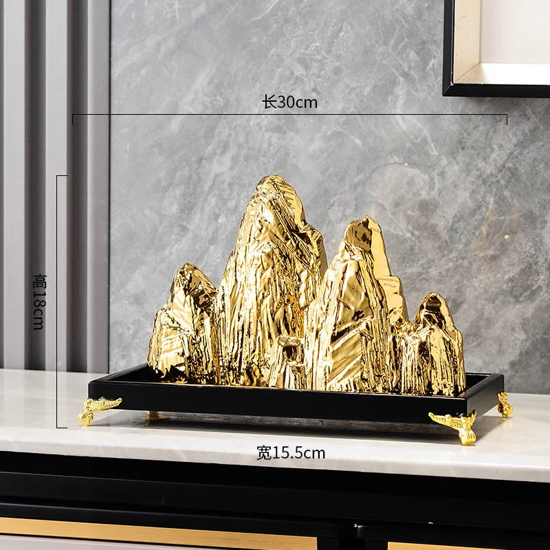 Afralia™ Ceramic Mountain Sculpture Decor - Golden/Silver Landscape Ornament