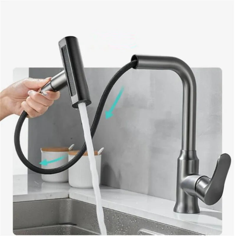 Afralia™ Gray Waterfall Kitchen Faucet Swivel Pull Out Sink Tap Single Hole