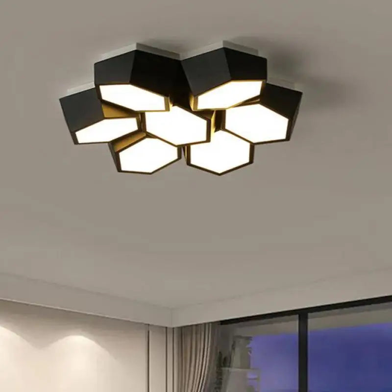 Afralia™ Hexagon LED Ceiling Lights, Smart Control Dimmable Chandelier for Living Room & Bedroom