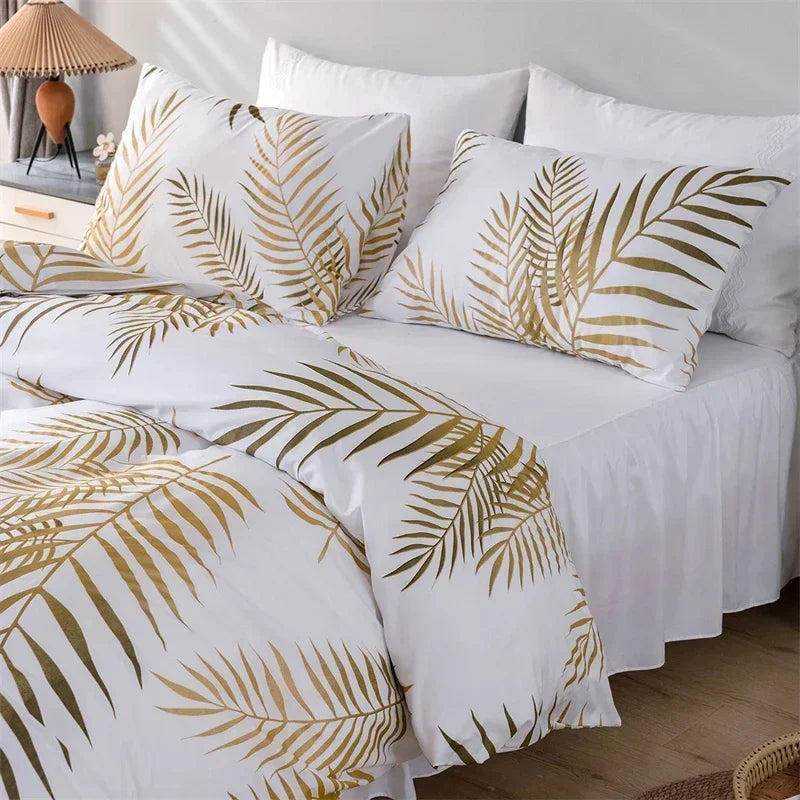 Afralia™ Gold Print Queen Duvet Set with 2 Pillowcases - Soft & Stylish Bedding Solution