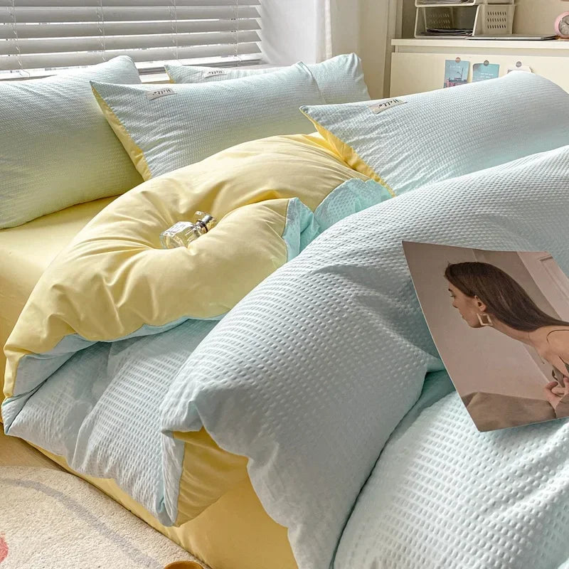 Afralia™ Simple Waffle Bedding Set Single Double Size AB Double-sided Duvet Cover