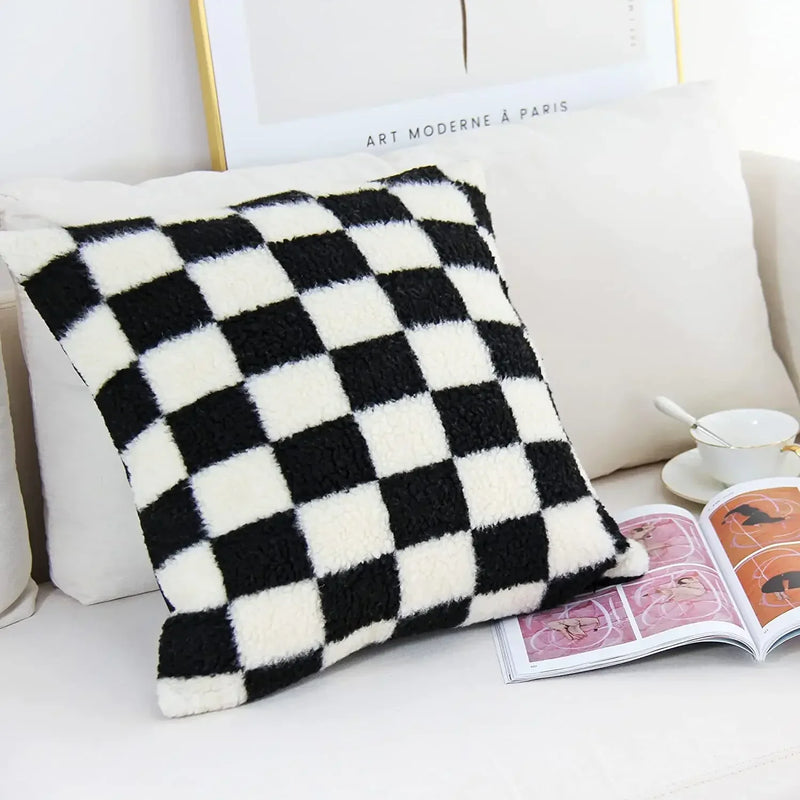Afralia™ Houndstooth Cushion Cover 30x50cm Black and White Bow Waist Pillow Case