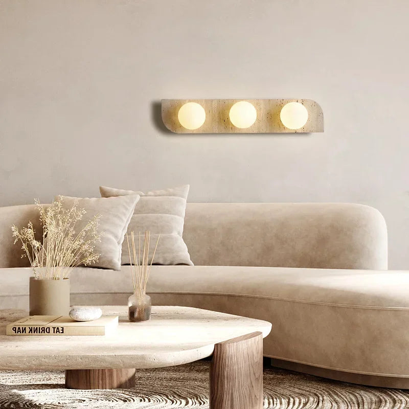 Afralia™ Travertine Stone Sconce Light with Glass Ball for Bedroom & Living Room